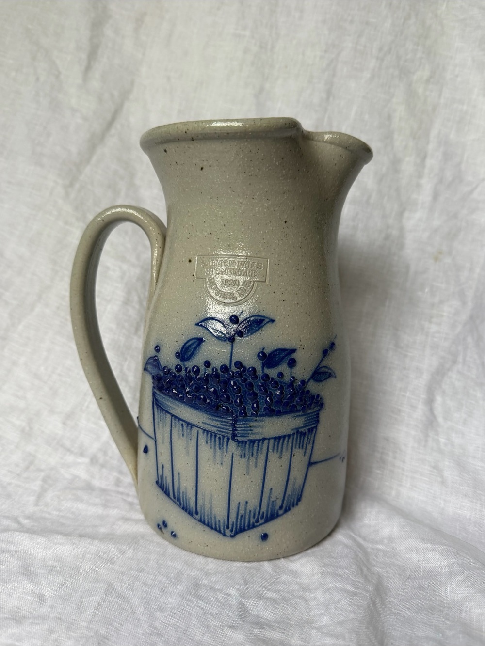 Salmon Falls Stoneware Pitcher Blueberries 1998 Salt Glaze Pottery